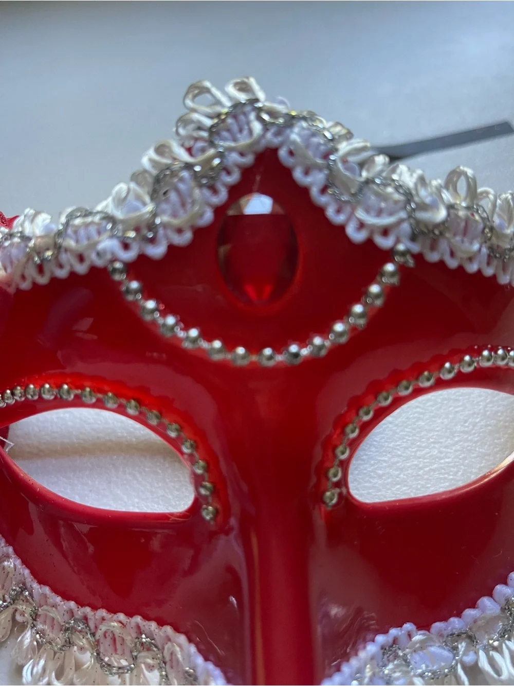 Red Decorative Masquerade Mask with Floral Accent